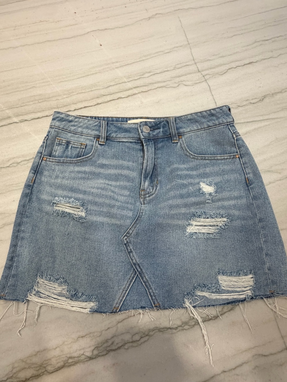 PacSun Light Blue Distressed Denim Mini Skirt